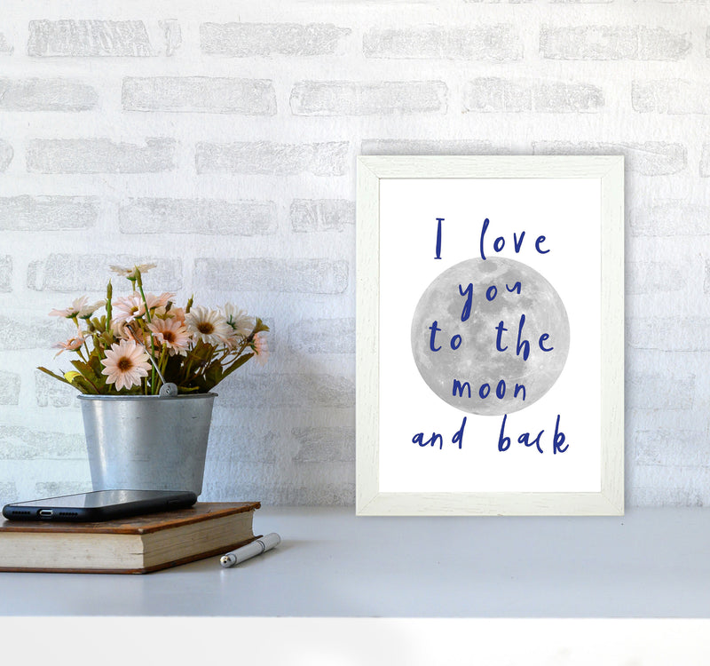 I Love You To The Moon And Back Navy Framed Typography Wall Art Print A4 Oak Frame