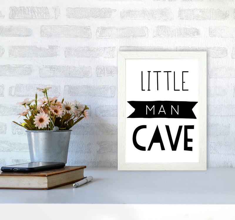 Little Man Cave Black Banner Framed Nursey Wall Art Print A4 Oak Frame