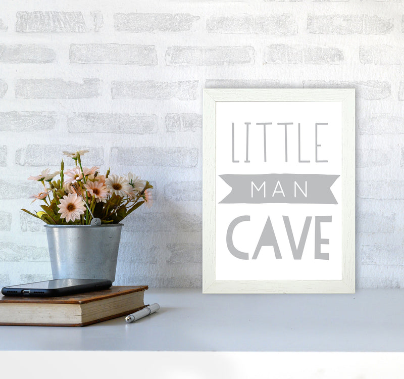 Little Man Cave Grey Banner Framed Nursey Wall Art Print A4 Oak Frame