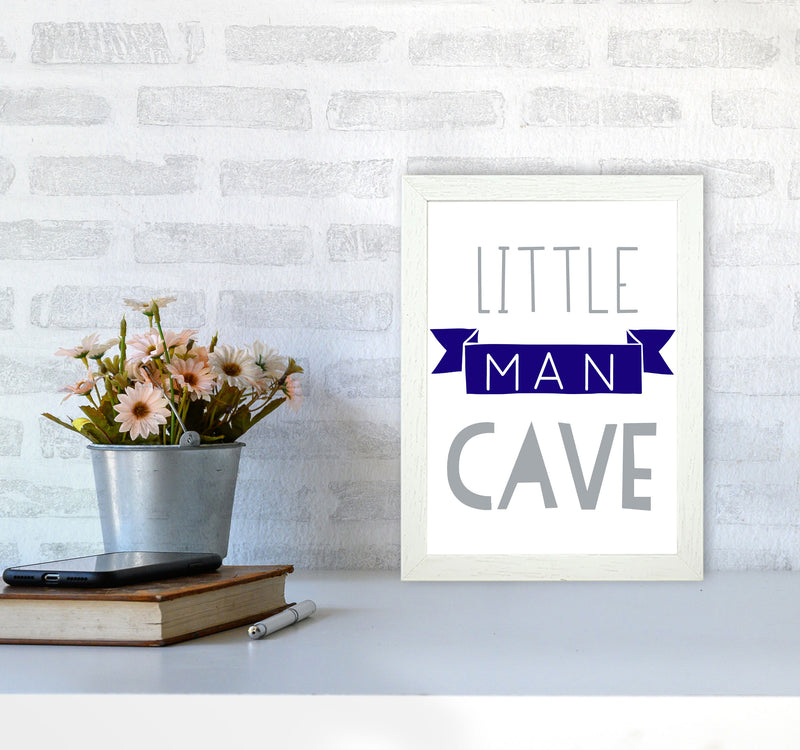 Little Man Cave Navy Banner Framed Nursey Wall Art Print A4 Oak Frame