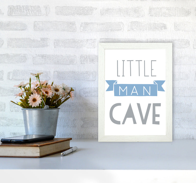 Little Man Cave Blue Banner Framed Nursey Wall Art Print A4 Oak Frame