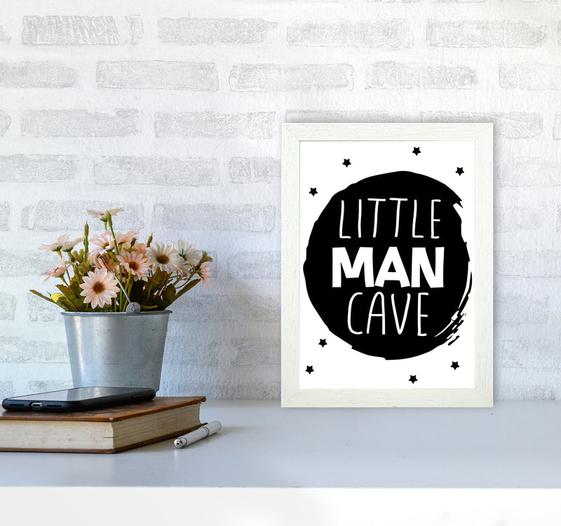 Little Man Cave Black Circle Framed Nursey Wall Art Print A4 Oak Frame