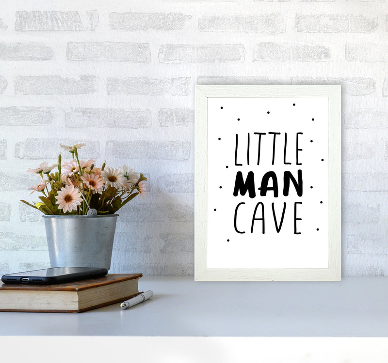 Little Man Cave Black Dots Framed Nursey Wall Art Print A4 Oak Frame