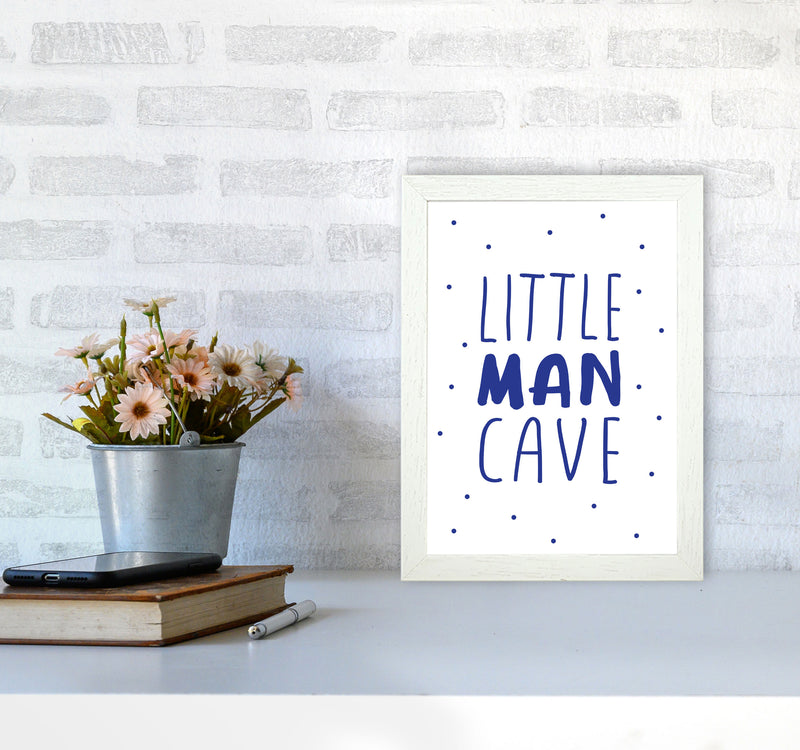 Little Man Cave Navy Dots Framed Nursey Wall Art Print A4 Oak Frame