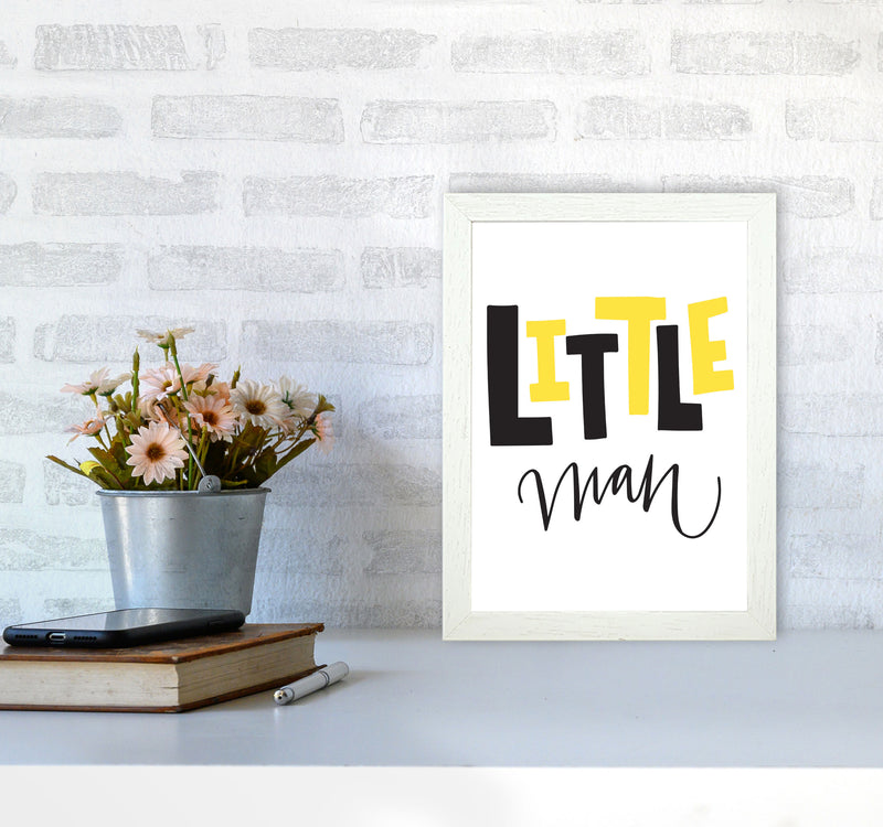 Little Man Yellow And Black Framed Nursey Wall Art Print A4 Oak Frame