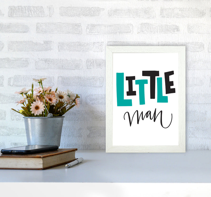 Little Man Teal And Black Framed Nursey Wall Art Print A4 Oak Frame