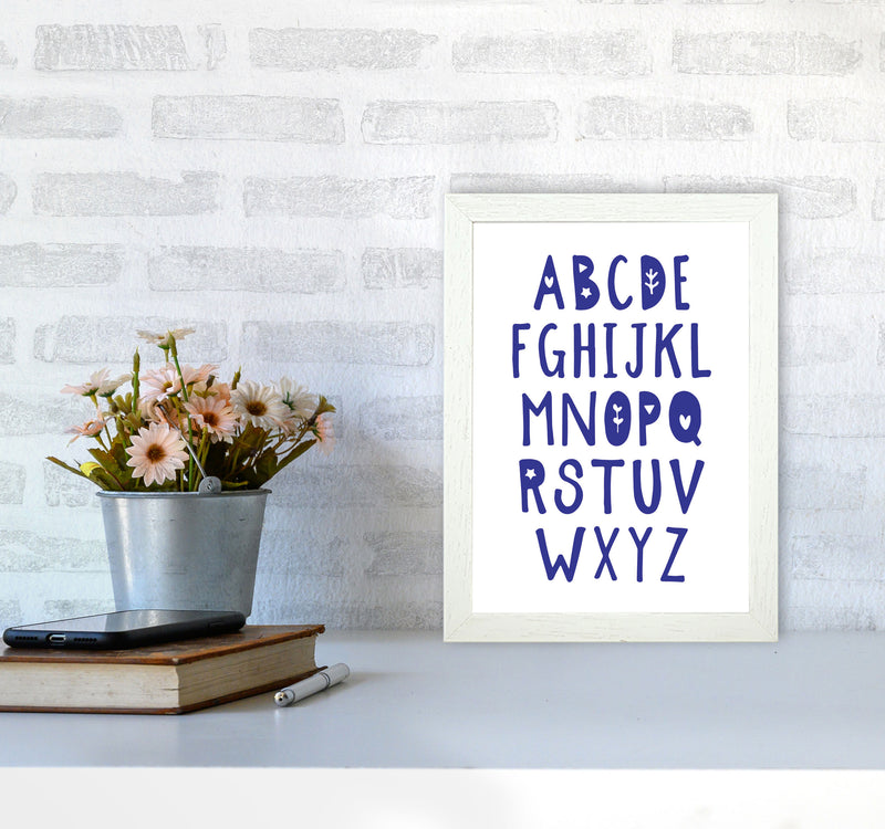 Navy Alphabet Framed Typography Wall Art Print A4 Oak Frame