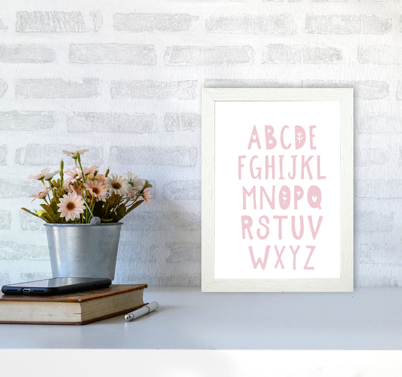 Baby Pink Alphabet Framed Nursey Wall Art Print A4 Oak Frame