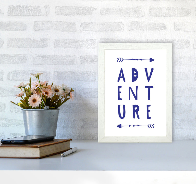 Adventure Navy Framed Typography Wall Art Print A4 Oak Frame