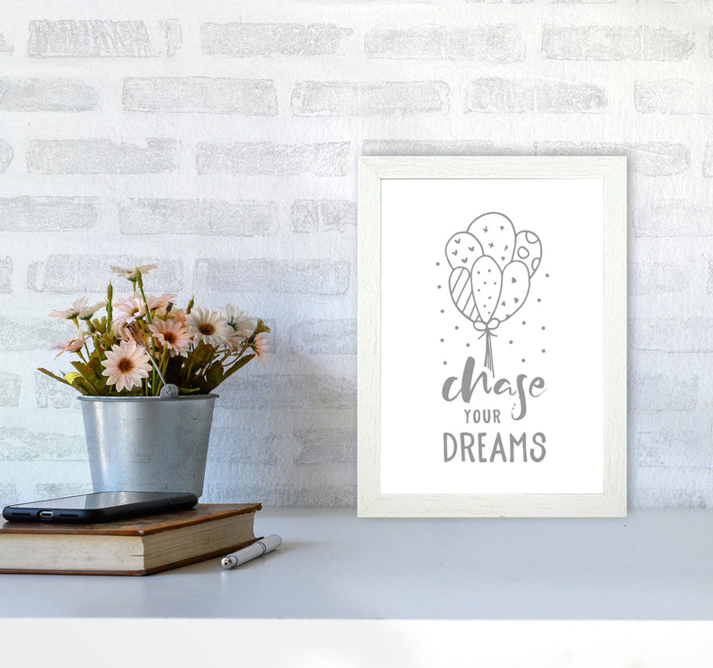 Chase Your Dreams Grey Framed Nursey Wall Art Print A4 Oak Frame