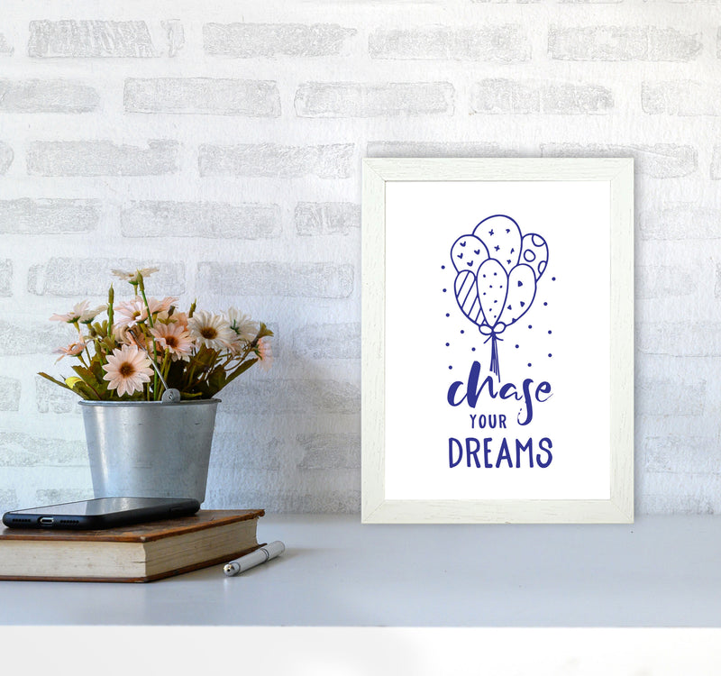 Chase Your Dreams Navy Framed Typography Wall Art Print A4 Oak Frame
