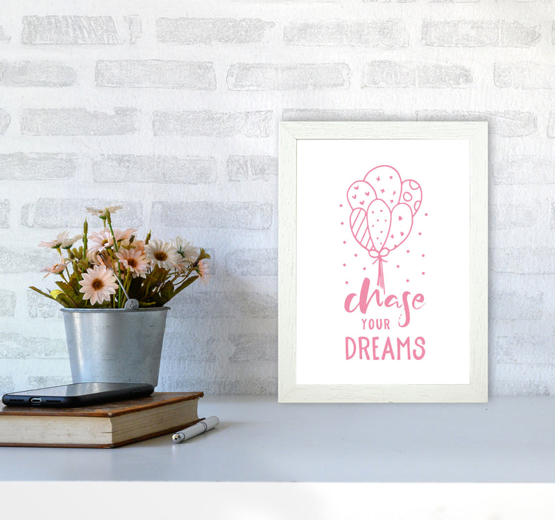 Chase Your Dreams Pink Framed Typography Wall Art Print A4 Oak Frame