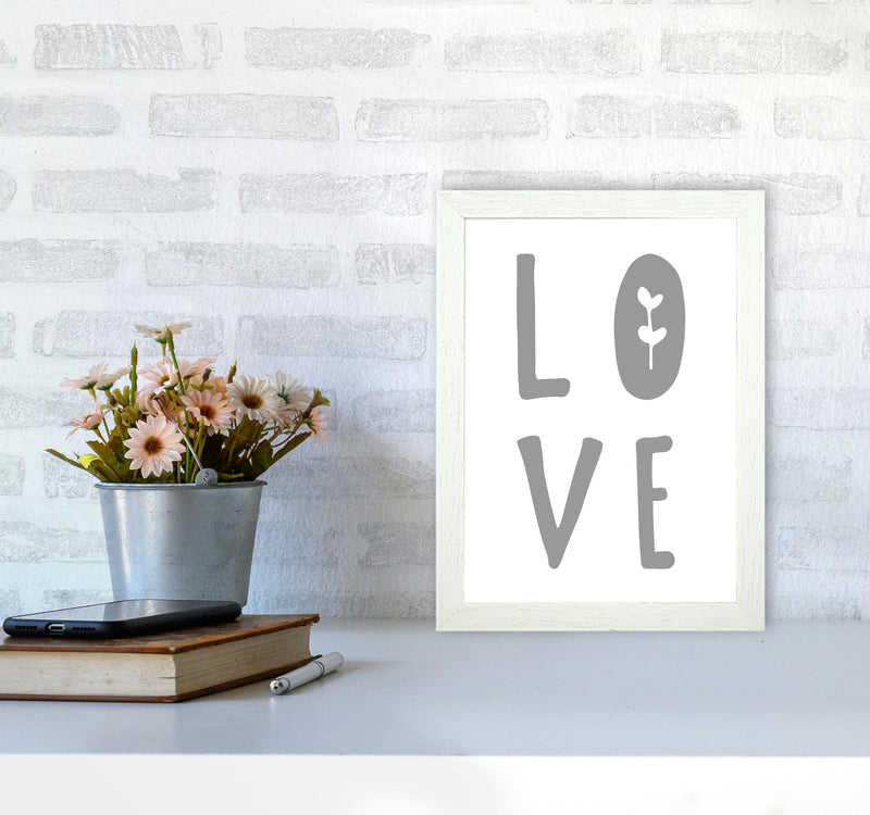 Love Grey Framed Typography Wall Art Print A4 Oak Frame