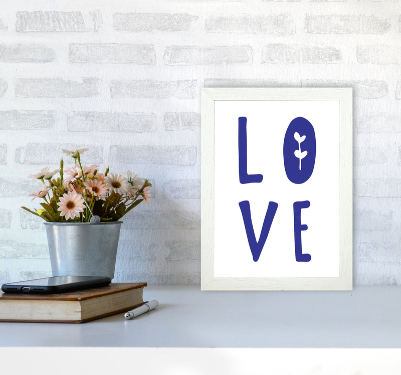 Love Navy Framed Typography Wall Art Print A4 Oak Frame