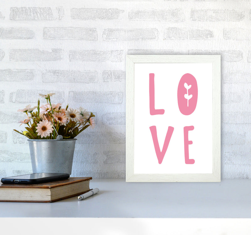 Love Pink Framed Typography Wall Art Print A4 Oak Frame