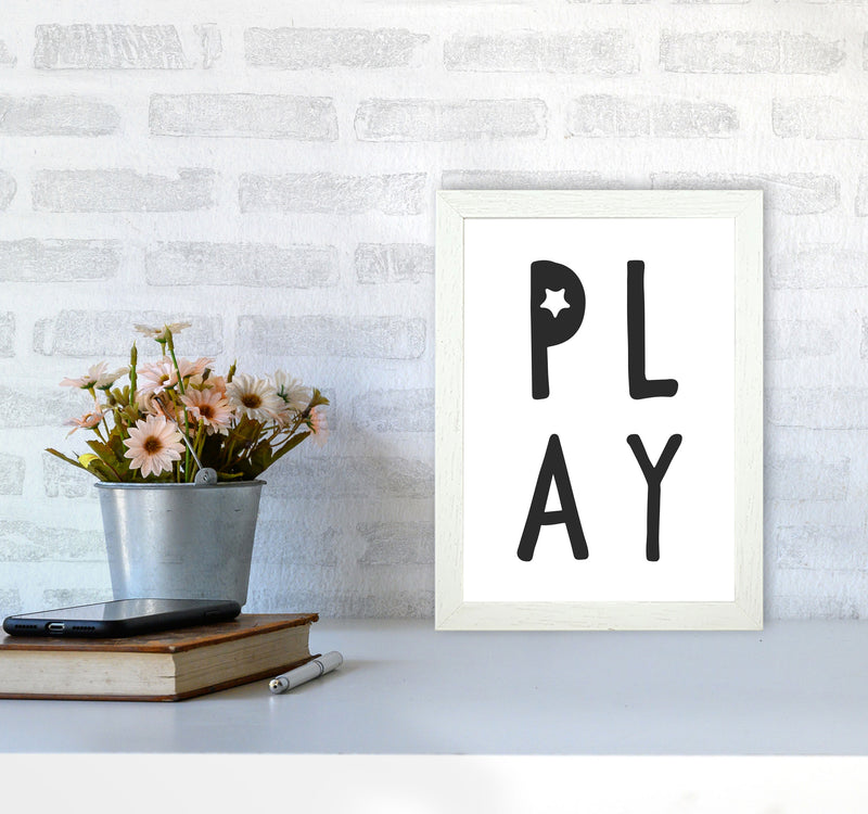 Play Black Framed Typography Wall Art Print A4 Oak Frame