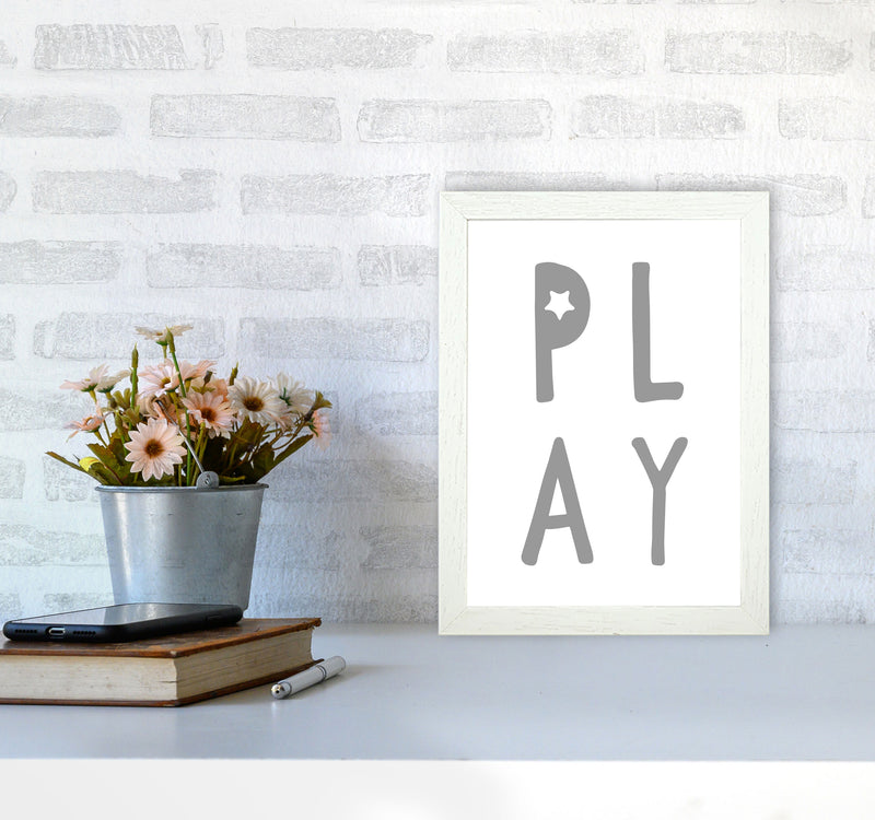 Play Grey Framed Typography Wall Art Print A4 Oak Frame