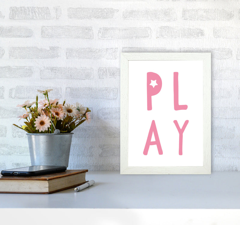 Play Pink Framed Typography Wall Art Print A4 Oak Frame