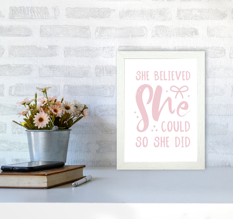 She Believed She Could So She Did Baby Pink Modern Print A4 Oak Frame
