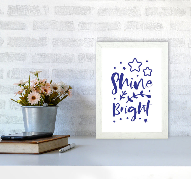 Shine Bright Navy Framed Nursey Wall Art Print A4 Oak Frame