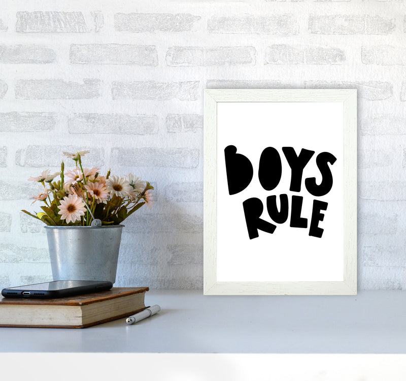 Boys Rule Black Framed Nursey Wall Art Print A4 Oak Frame