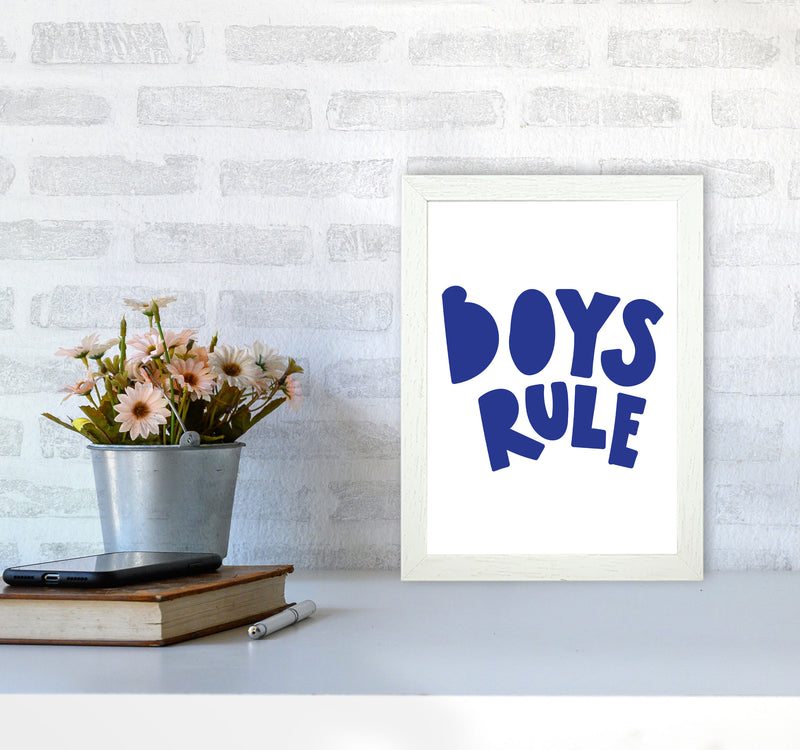 Boys Rule Navy Framed Nursey Wall Art Print A4 Oak Frame