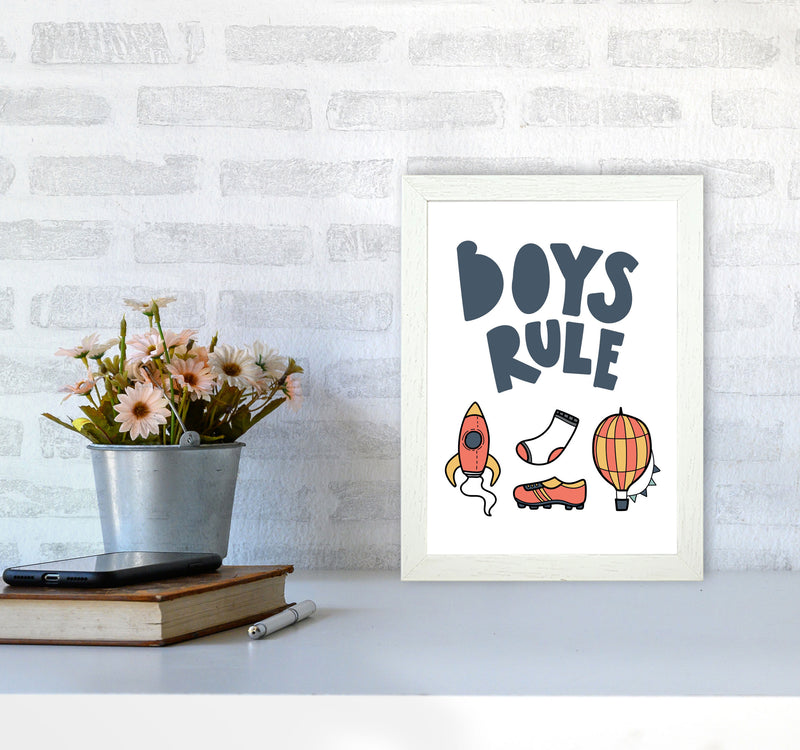 Boys Rule Illustrations Framed Nursey Wall Art Print A4 Oak Frame