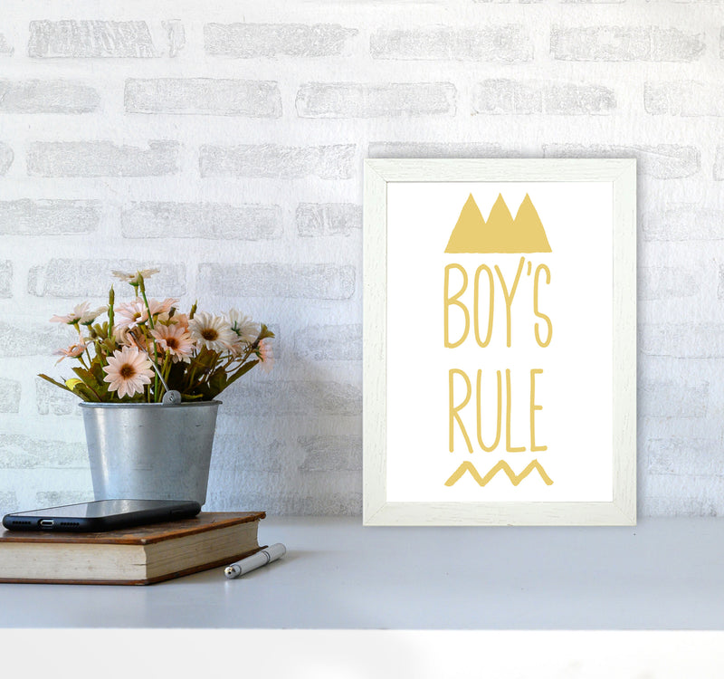 Boys Rule Gold Framed Nursey Wall Art Print A4 Oak Frame