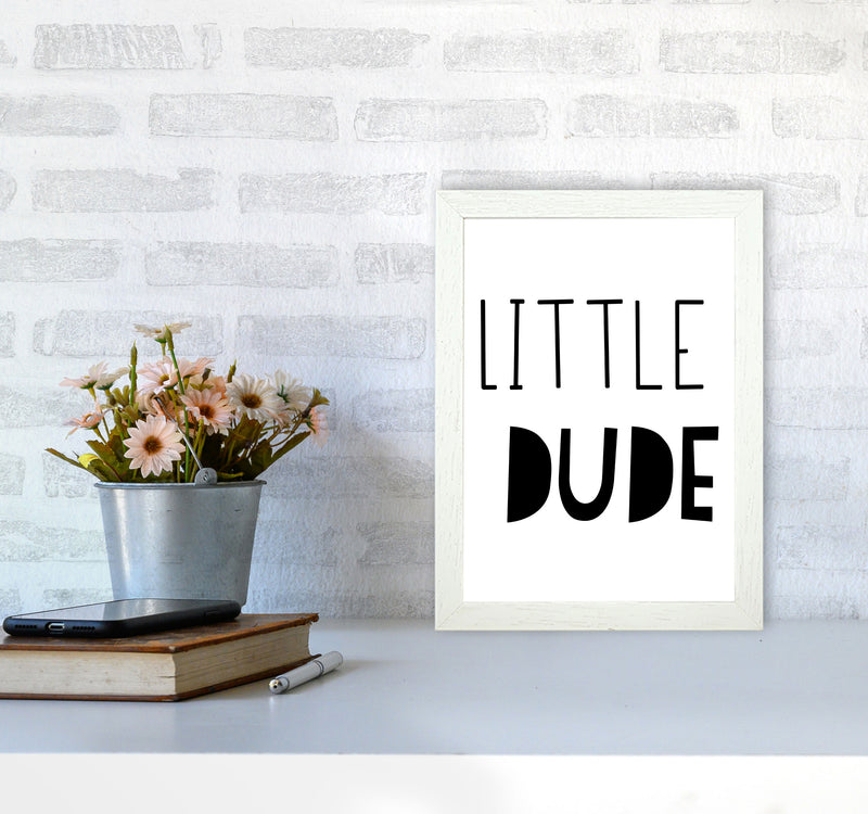 Little Dude Black Framed Nursey Wall Art Print A4 Oak Frame