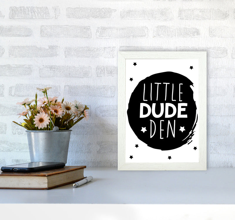 Little Dude Den Black Circle Framed Nursey Wall Art Print A4 Oak Frame