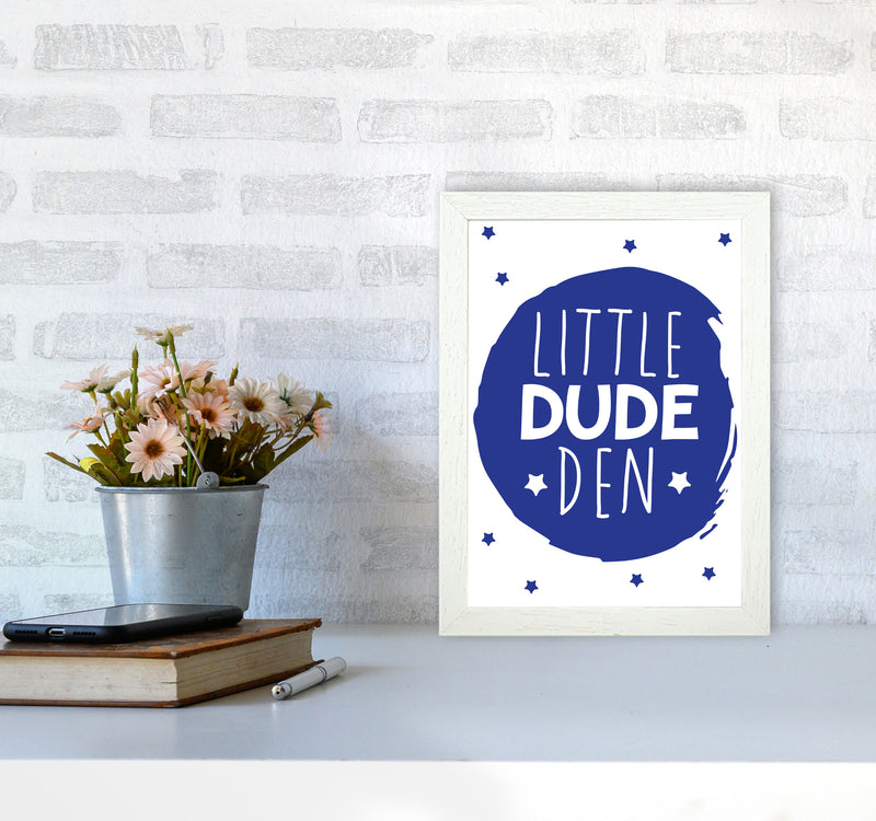 Little Dude Den Navy Circle Framed Nursey Wall Art Print A4 Oak Frame