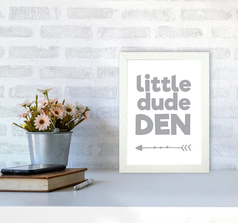 Little Dude Den Grey Framed Nursey Wall Art Print A4 Oak Frame