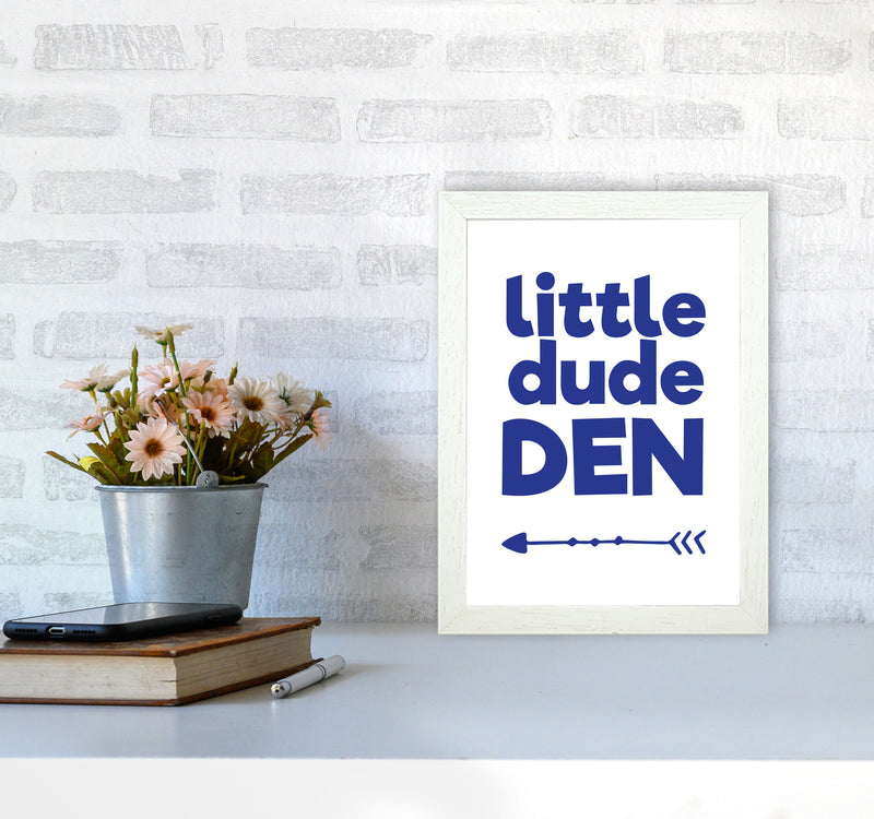 Little Dude Den Navy Framed Nursey Wall Art Print A4 Oak Frame