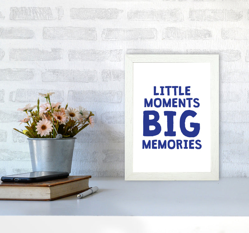 Little Moments Big Memories Navy Framed Nursey Wall Art Print A4 Oak Frame