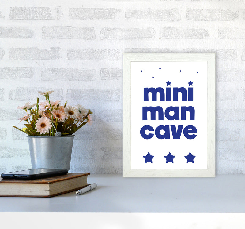 Mini Man Cave Navy Framed Nursey Wall Art Print A4 Oak Frame