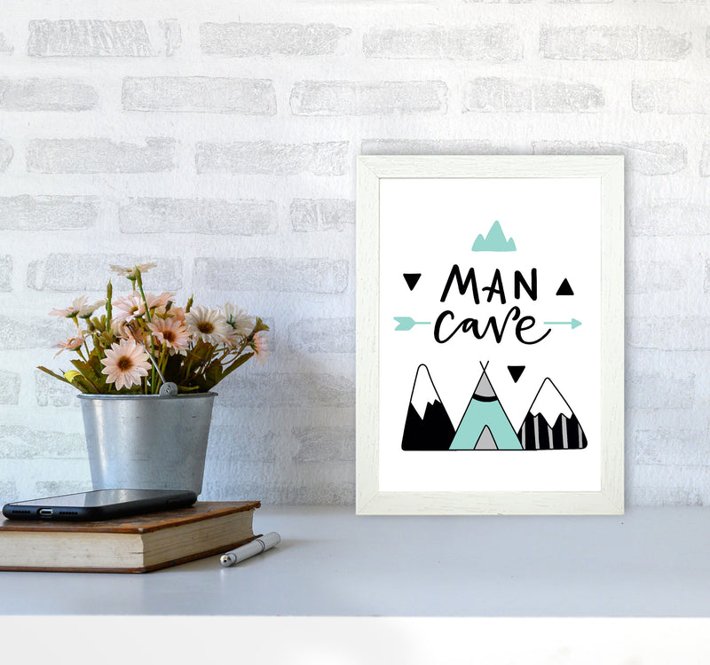 Man Cave Mountains Mint And Black Framed Typography Wall Art Print A4 Oak Frame