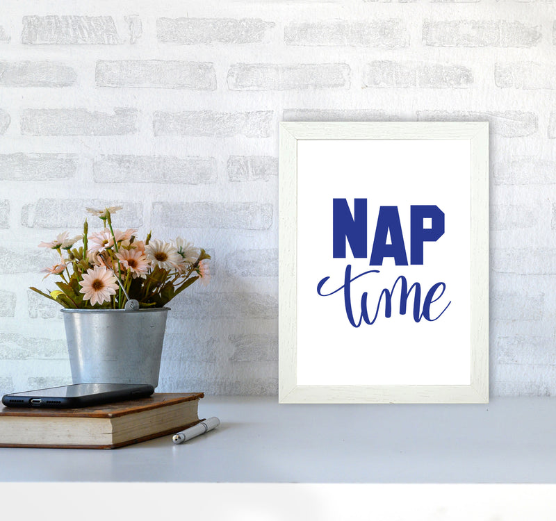 Nap Time Navy Framed Typography Wall Art Print A4 Oak Frame