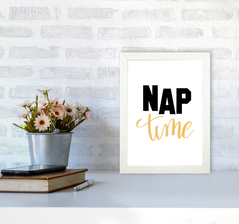 Nap Time Black And Mustard Framed Typography Wall Art Print A4 Oak Frame
