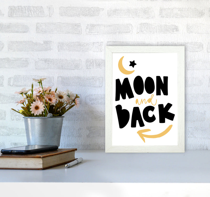 Moon And Back Mustard And Black Framed Typography Wall Art Print A4 Oak Frame