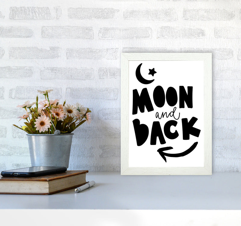 Moon And Back Black Framed Typography Wall Art Print A4 Oak Frame