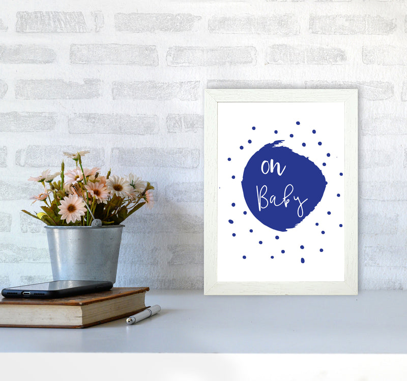 Oh Baby Navy Framed Typography Wall Art Print A4 Oak Frame
