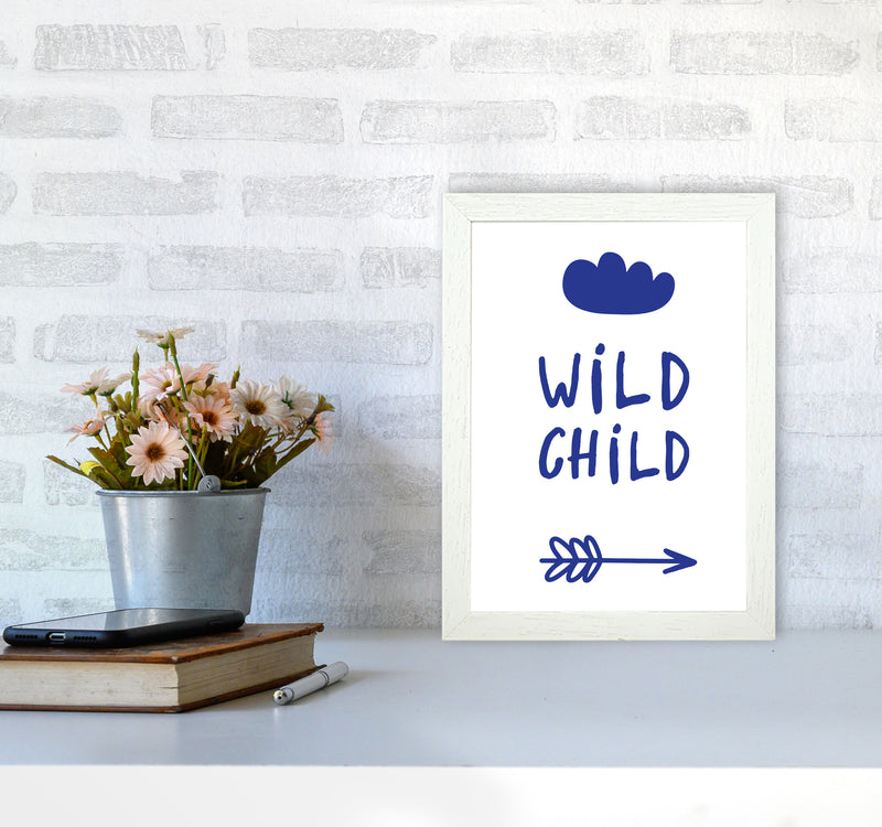 Wild Child Navy Framed Nursey Wall Art Print A4 Oak Frame