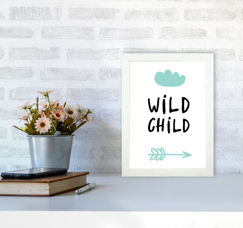 Wild Child Mint And Black Framed Nursey Wall Art Print A4 Oak Frame