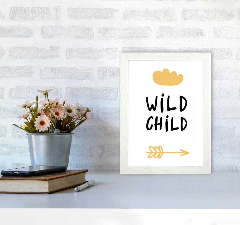 Wild Child Mustard And Black Framed Nursey Wall Art Print A4 Oak Frame