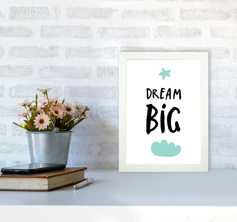 Dream Big Mint Cloud Framed Typography Wall Art Print A4 Oak Frame
