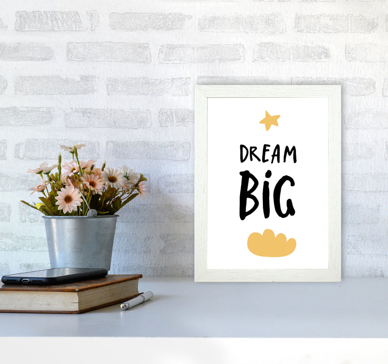 Dream Big Yellow Cloud Framed Typography Wall Art Print A4 Oak Frame