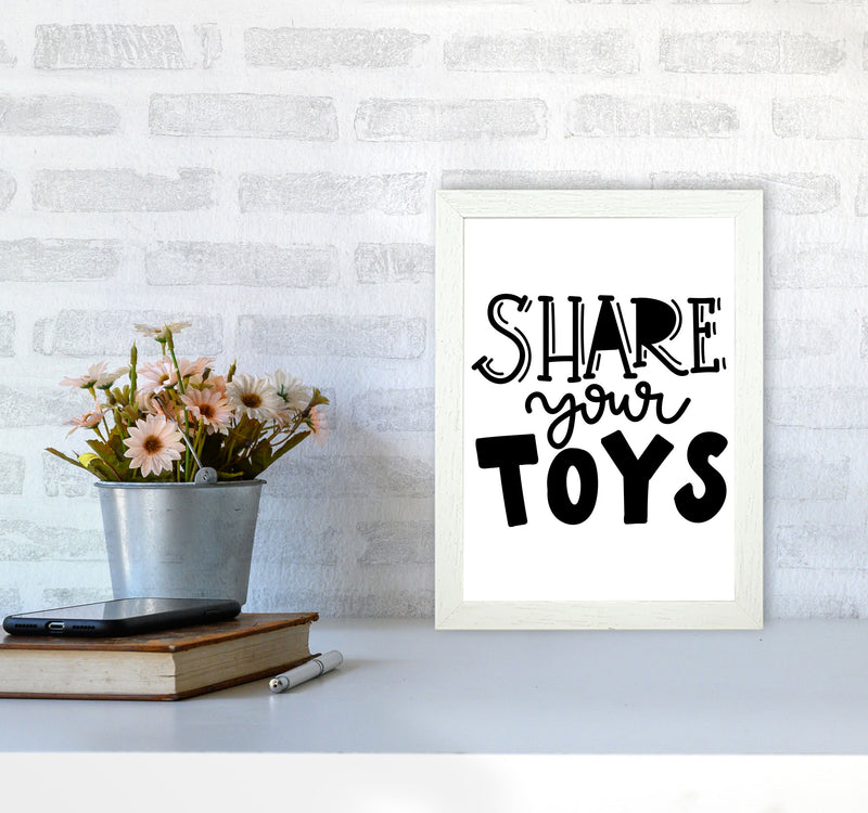 Share Your Toys Framed Nursey Wall Art Print A4 Oak Frame