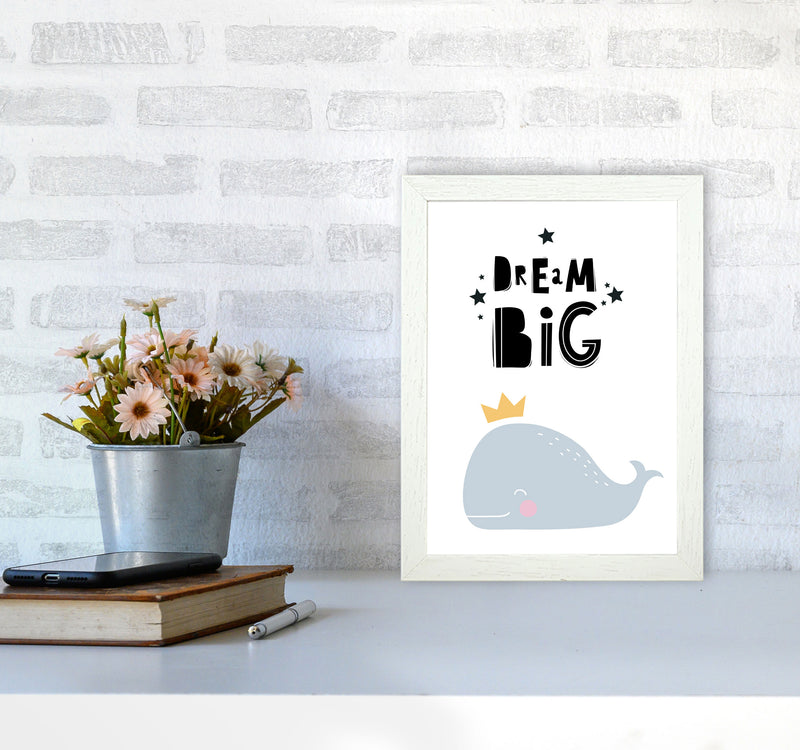 Dream Big Whale Framed Nursey Wall Art Print A4 Oak Frame