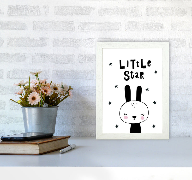 Little Star Bunny Framed Nursey Wall Art Print A4 Oak Frame