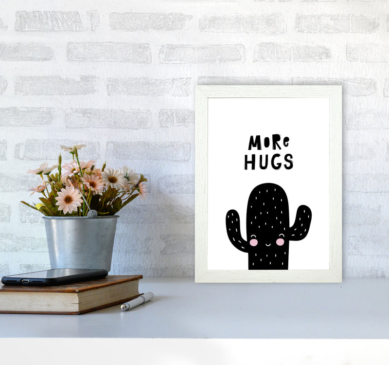 More Hugs Cactus Framed Typography Wall Art Print A4 Oak Frame